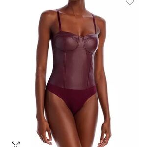 NWT Aqua Burgundy Bodysuit Faux Leather Size Medium‎ Whimsigoth